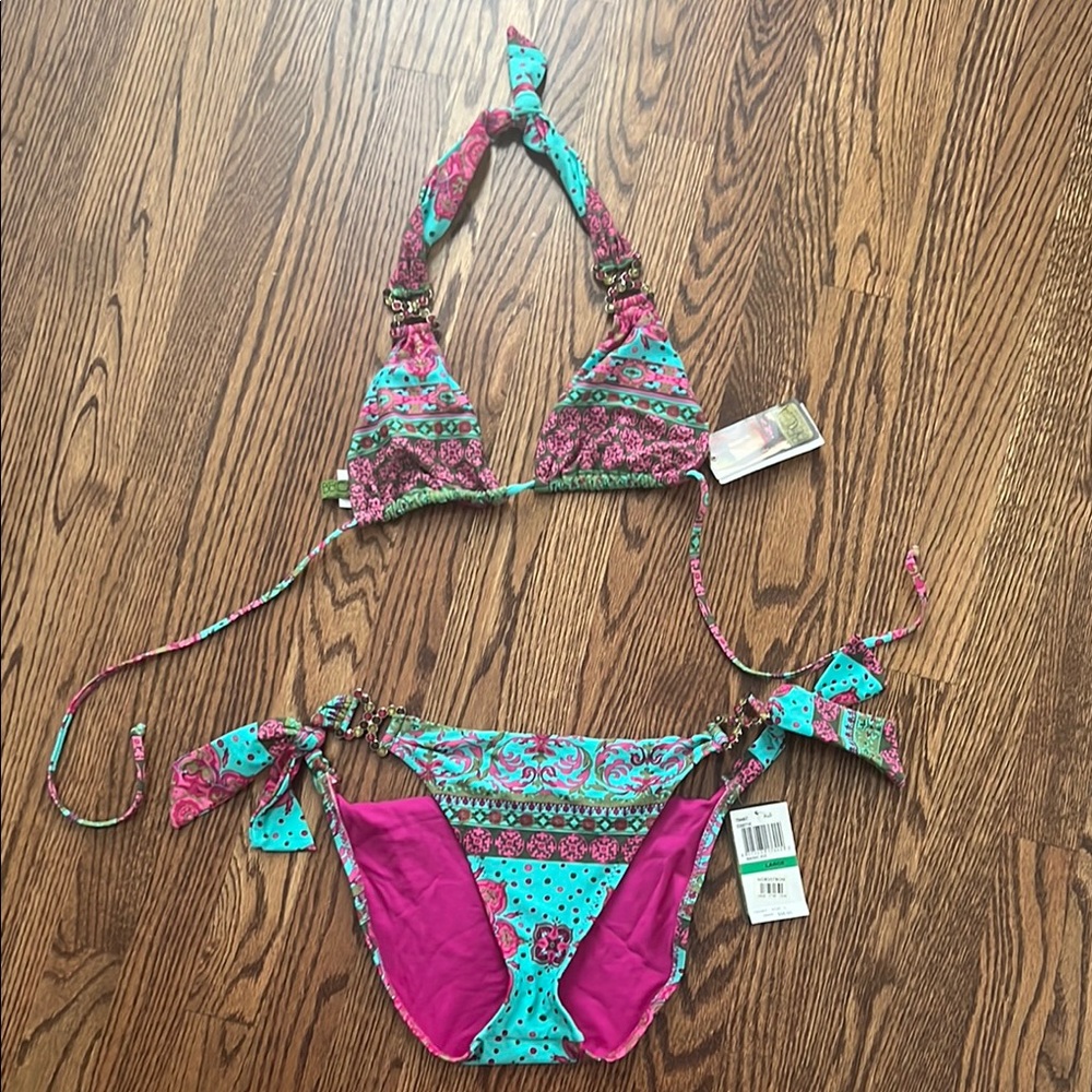 Becca Pink and Teal Bikini - with jewel accents - NEW WITH TAGS!